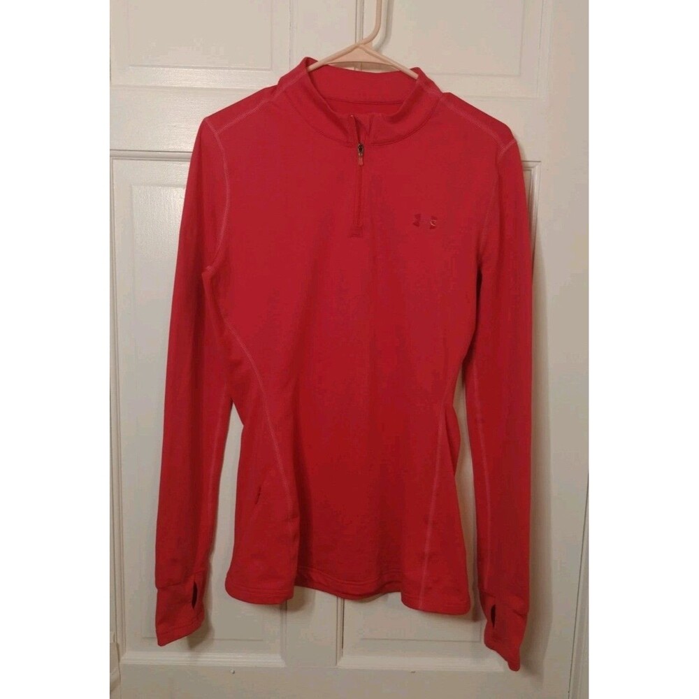 Under Armour Womens 1/4 Zip Fitted Top Coldgear Shirt Sz Large Dark Melon Peach